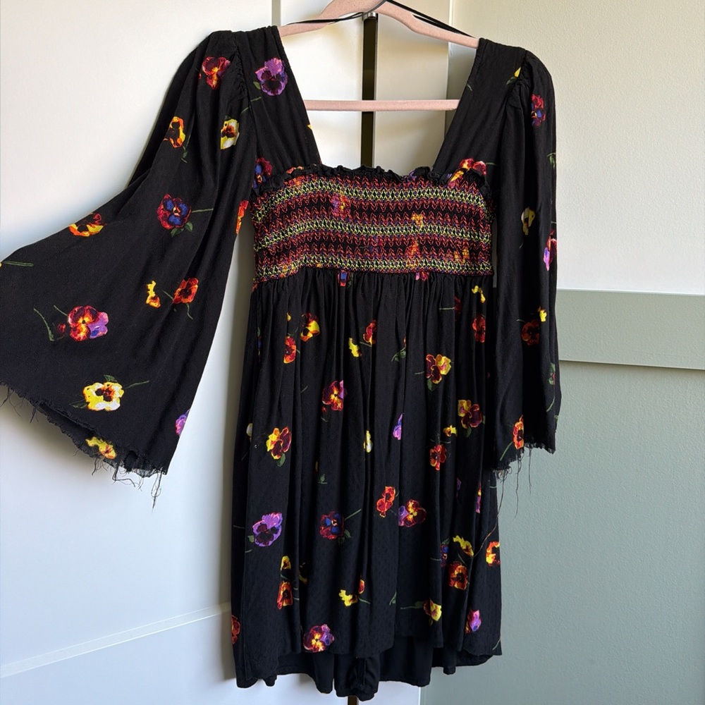 Urban Outfitters Babydoll Floral Mini Dress Bell Sleeves